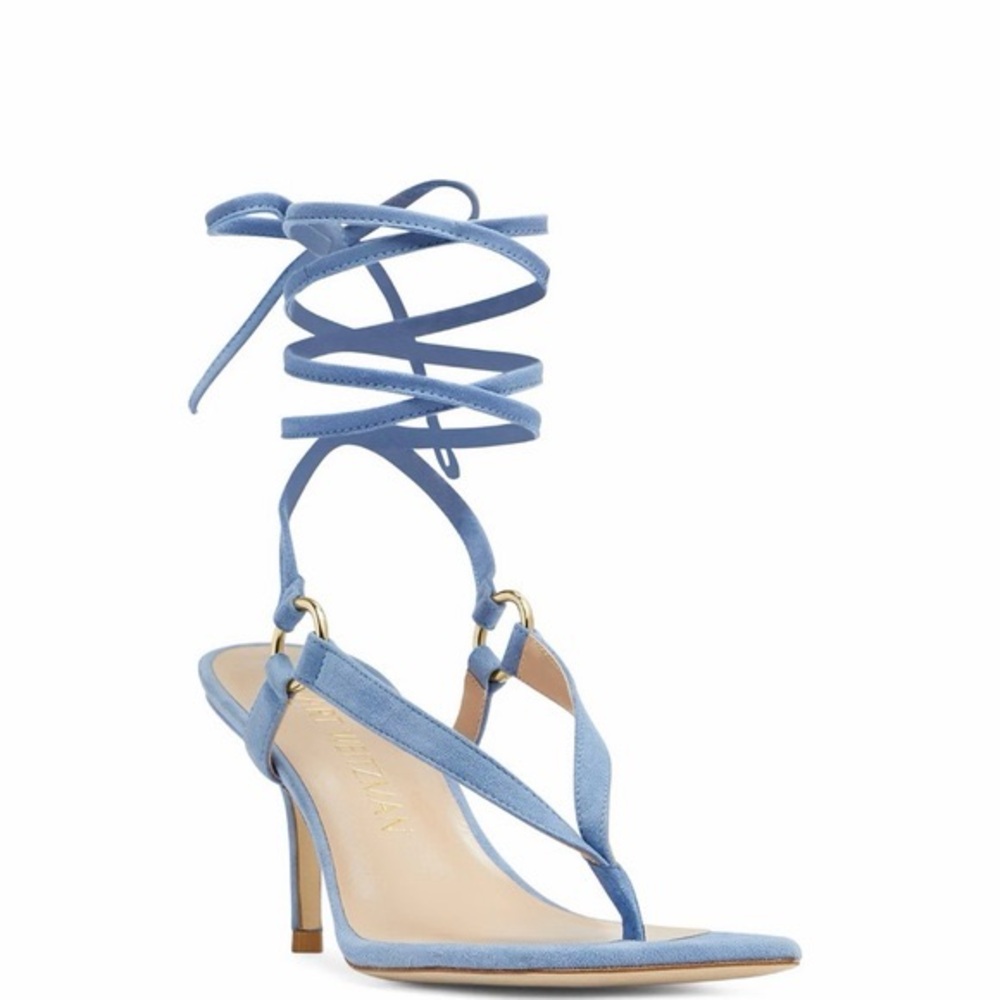 Stuart Weitzman Womens Size 8 Lalita Strappy Suede Periwinkle Blue Heel Sandals